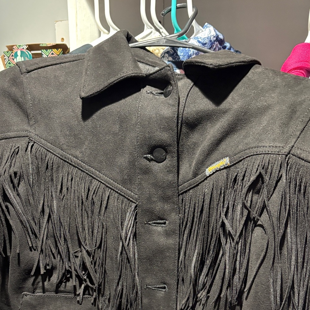 Wrangler Black Leather Fringe Jacket